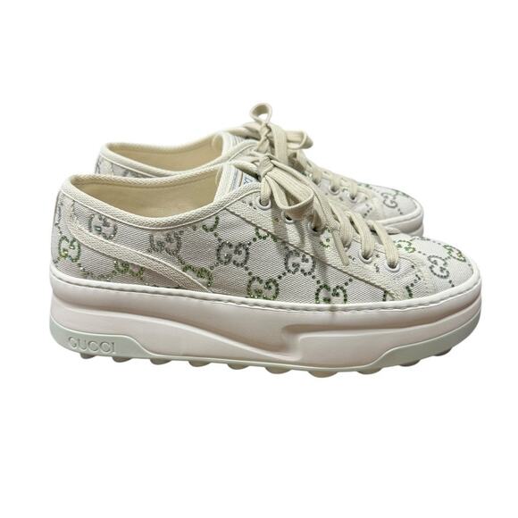Gucci Shoes - Gucci Tennis 1977 Trek Platform Crystal Colorful Sneaker Low Top 38.5 Green